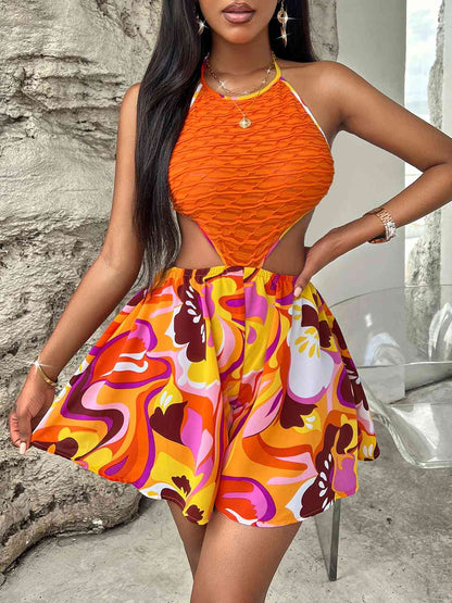 At The Bahamas Sleeveless Cutout Printed Mini Dress